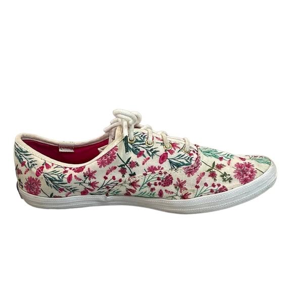 Keds floral canvas shoes pink flowers green leaves lace up size 8 - Picture 3 of 6